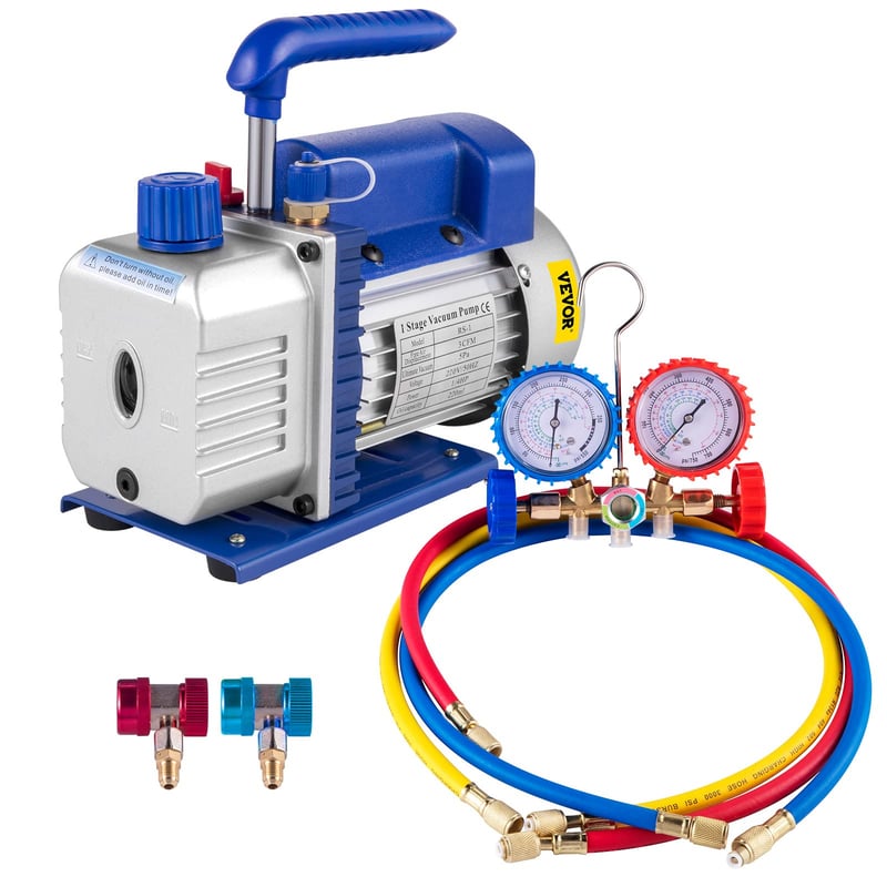 VEVOR Mophorn set vakuumske pumpe za rashladna sredstva, 3 CFM 1/4 KS HVAC, mjerni set za AC/DC uređaje