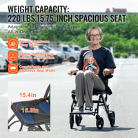 Skladací hliníkový invalidný vozík VEVOR so sklopnými opierkami na ruky, šírka sedadla 40 cm, nosnosť 100 kg 5