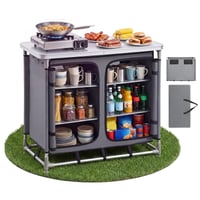 VEVOR Összecsukható Kemping Konyha 6 Rekesszel, Hordozható Kempingszekrény MDF Asztallap, 50 kg Teherbírás, Tárolóbútor Táskával, Piknik BBQ Utazás 1