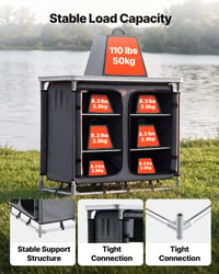VEVOR Összecsukható Kemping Konyha 6 Rekesszel, Hordozható Kempingszekrény MDF Asztallap, 50 kg Teherbírás, Tárolóbútor Táskával, Piknik BBQ Utazás 5