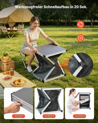 Bucătărie de camping pliabilă VEVOR, dulap de camping portabil cu 3 rafturi, buzunar exterior și blat din MDF, capacitate de încărcare 30 kg, pentru picnic, grătar, petreceri și excursii cu rulota 4