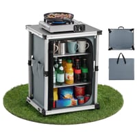 Bucătărie de camping pliabilă VEVOR, dulap de camping portabil cu 3 rafturi, buzunar exterior și blat din MDF, capacitate de încărcare 30 kg, pentru picnic, grătar, petreceri și excursii cu rulota 1
