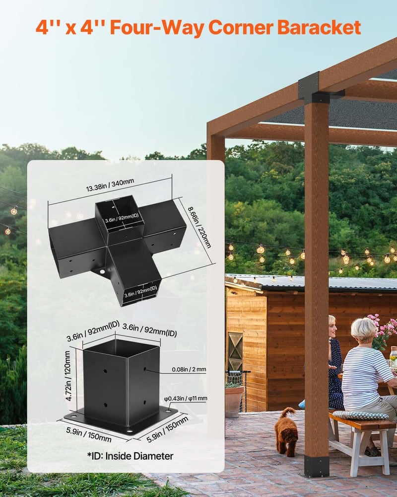 VEVOR Posztösszekötő 92x92mm Sarokcsatlakozó 4 Darabos Pergola Pavilon Alapzat
