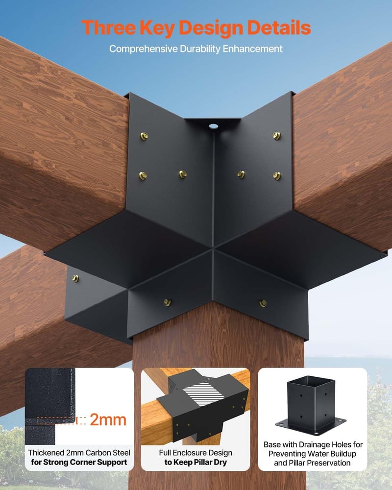 VEVOR Posztösszekötő 92x92mm Sarokcsatlakozó 4 Darabos Pergola Pavilon Alapzat
