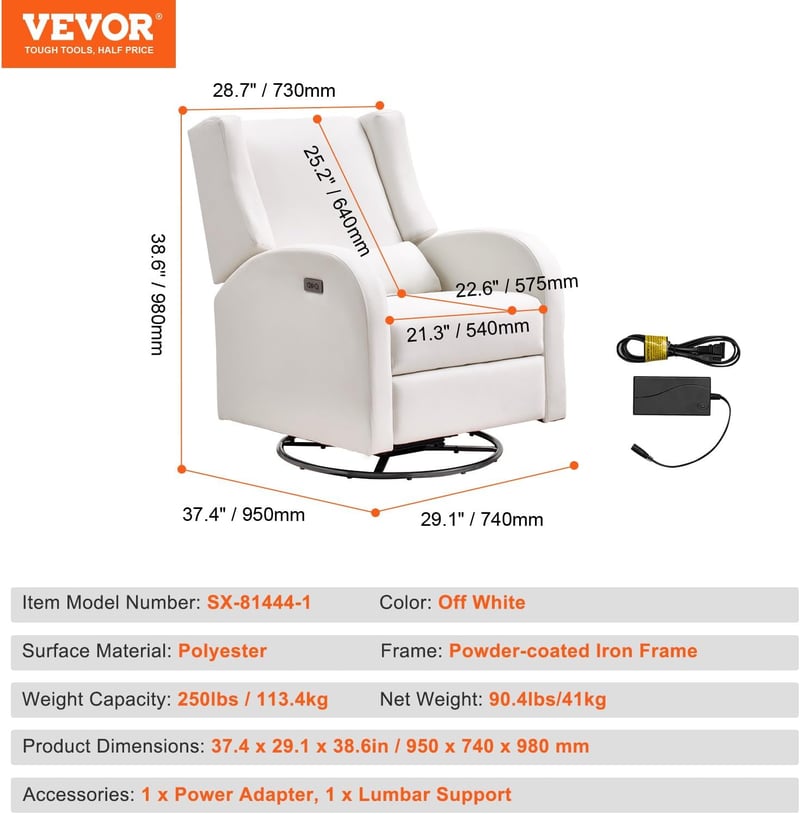 VEVOR Relax fotel krém szín 950x740x980 mm