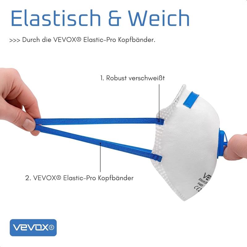VEVOX FFP2 Maszk Szeleppel - 5 Darabos Csomag - Porvédő Légzésvédő Maszk Finompor és Építési Por Ellen