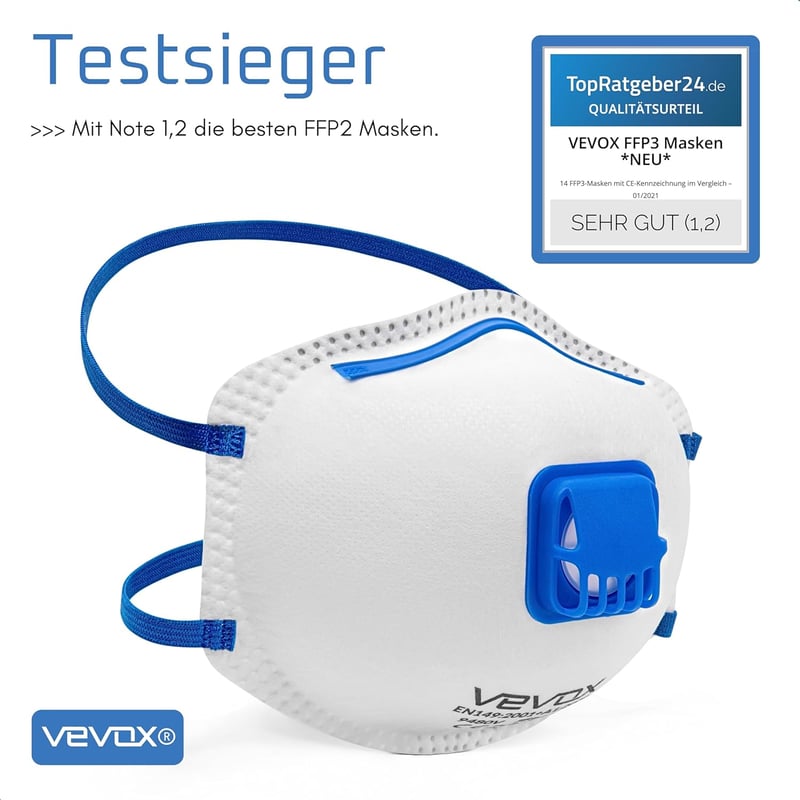 VEVOX FFP2 Maszk Szeleppel - 5 Darabos Csomag - Porvédő Légzésvédő Maszk Finompor és Építési Por Ellen