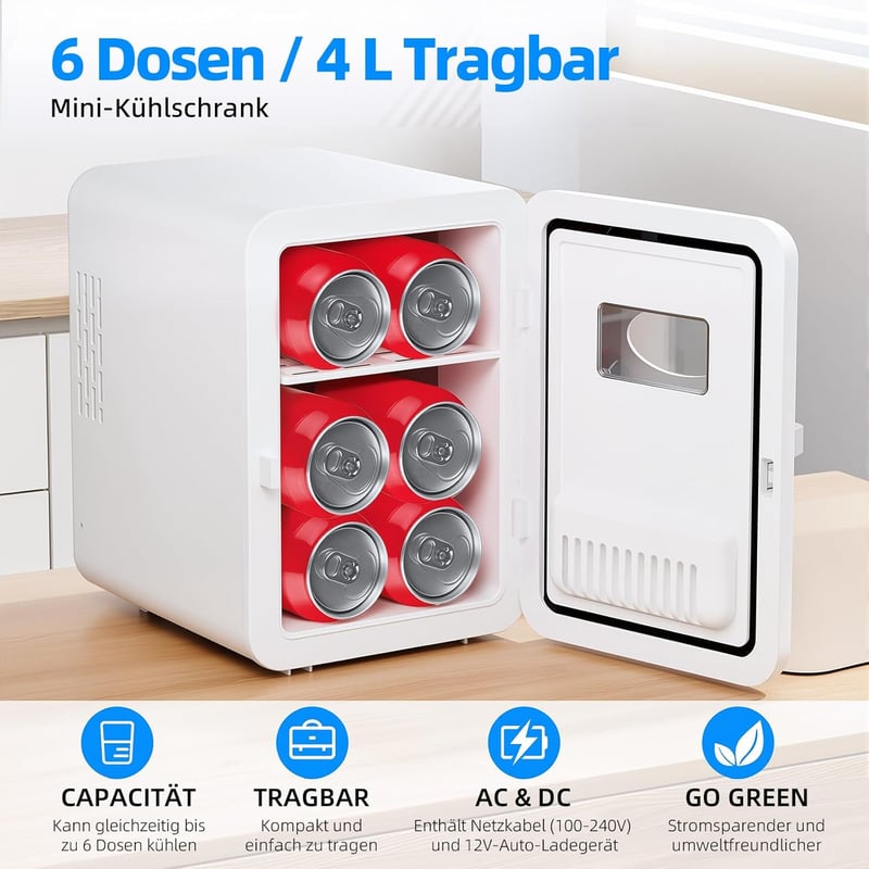 Vexloria 4 literes mini hűtőszekrény 6 dobozhoz, 220V/12V, fehér