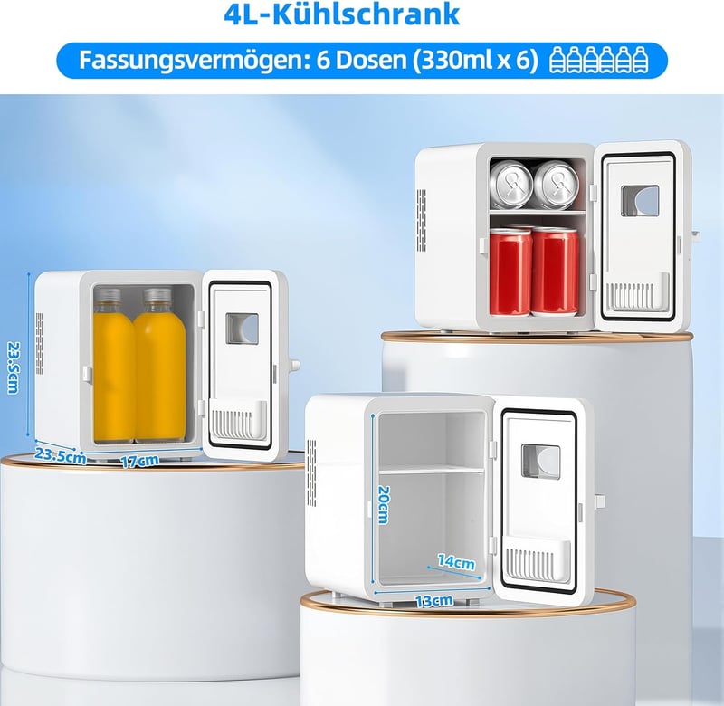 Vexloria 4 literes mini hűtőszekrény 6 dobozhoz, 220V/12V, fehér