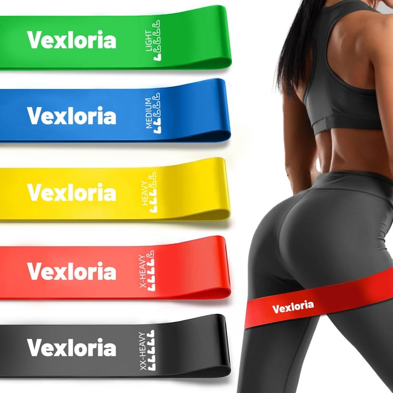 Set de benzi de rezistență Vexloria, 5 bucăți, benzi elastice de fitness cu 5 niveluri de rezistență, cu husă, pentru antrenament acasă, yoga și sală