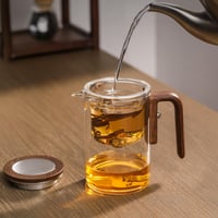 Ceainic magic VexNook cu infuzor – Ceainic din sticlă cu sistem de separare a apei, mâner ergonomic din silicon cu aspect de lemn, pentru prepararea ceaiului și a cafelei, 600 ml 7