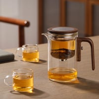 Ceainic magic VexNook cu infuzor – Ceainic din sticlă cu sistem de separare a apei, mâner ergonomic din silicon cu aspect de lemn, pentru prepararea ceaiului și a cafelei, 600 ml 8