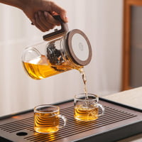 Ceainic magic VexNook cu infuzor – Ceainic din sticlă cu sistem de separare a apei, mâner ergonomic din silicon cu aspect de lemn, pentru prepararea ceaiului și a cafelei, 600 ml 6