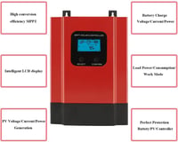 vFound 60A MPPT napelemes töltésvezérlő 12V-48V lítium/ólom akkumulátor 6