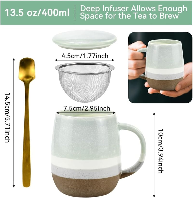 VGECEE 400ml Porcelán Teáscsésze Szűrővel és Fedővel Irodai Otthoni Kávécsészéhez