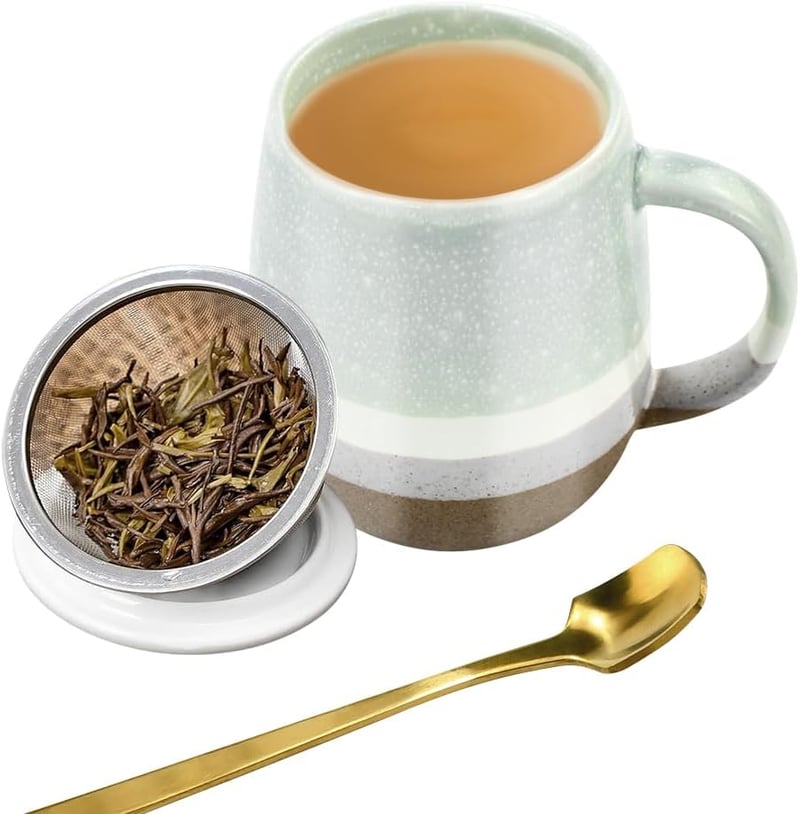VGECEE 400ml Porcelán Teáscsésze Szűrővel és Fedővel Irodai Otthoni Kávécsészéhez