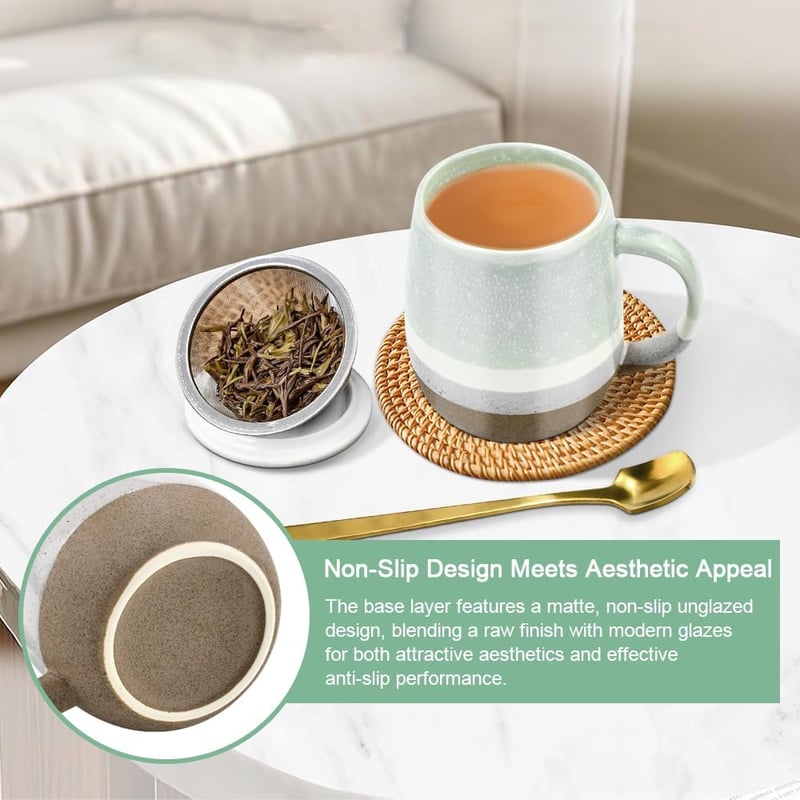 VGECEE 400ml Porcelán Teáscsésze Szűrővel és Fedővel Irodai Otthoni Kávécsészéhez