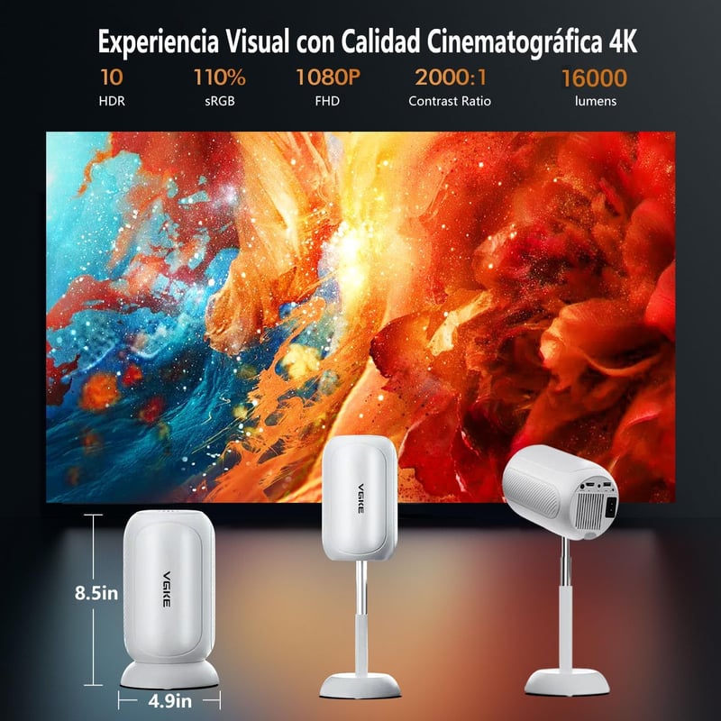 VGKE Mini Projektor 16000 Lumen 1080p Full HD 4K WiFi 6 Bluetooth Hordozható
