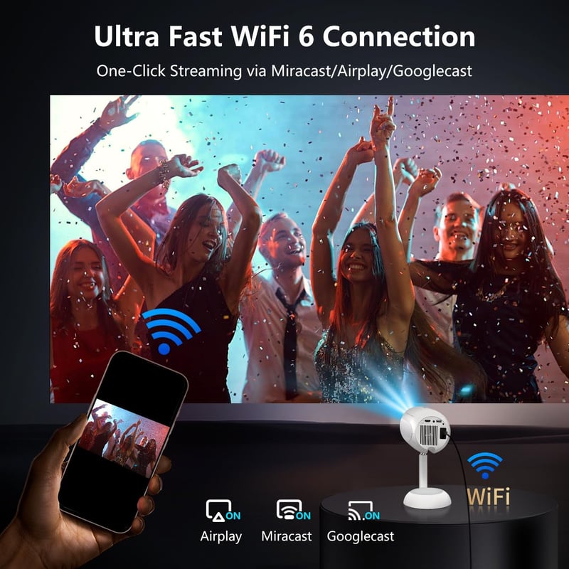 VGKE Mini Projektor 16000 Lumen 1080p Full HD 4K WiFi 6 Bluetooth Hordozható