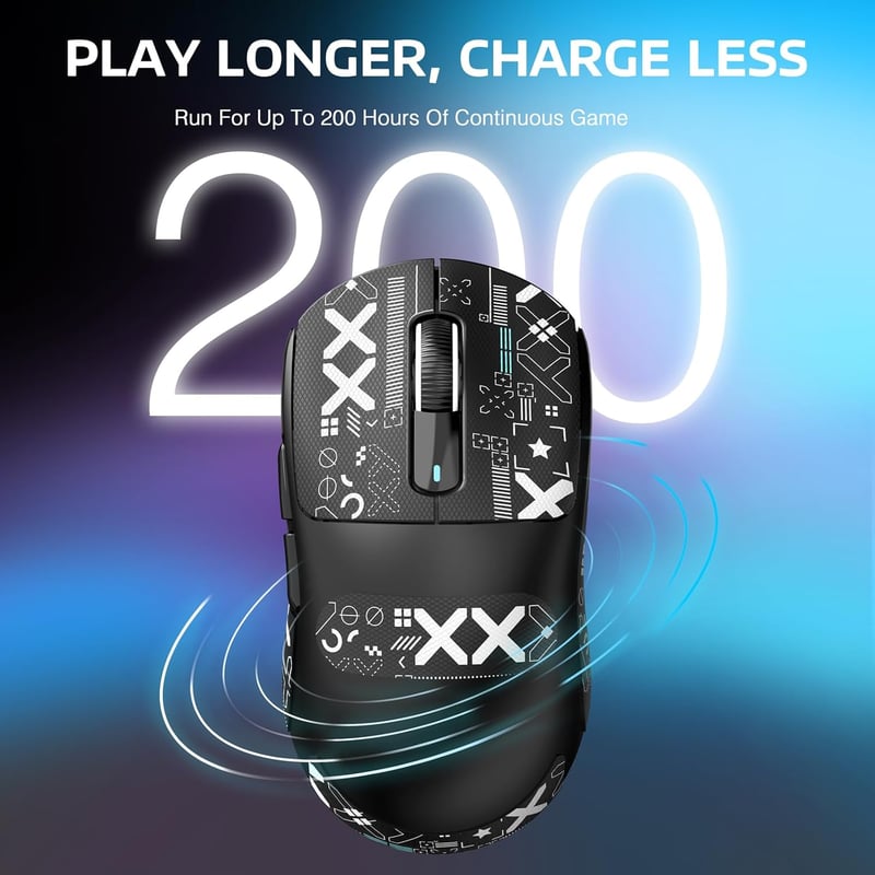 VGN GAMEPOWER Attack Shark X3 Vezeték Nélküli Gamer Egér, 49g Ultrakönnyű, 26000DPI PAW3395 Szenzor, 3 Csatlakozási Mód, 200 Órás Akku, Feke