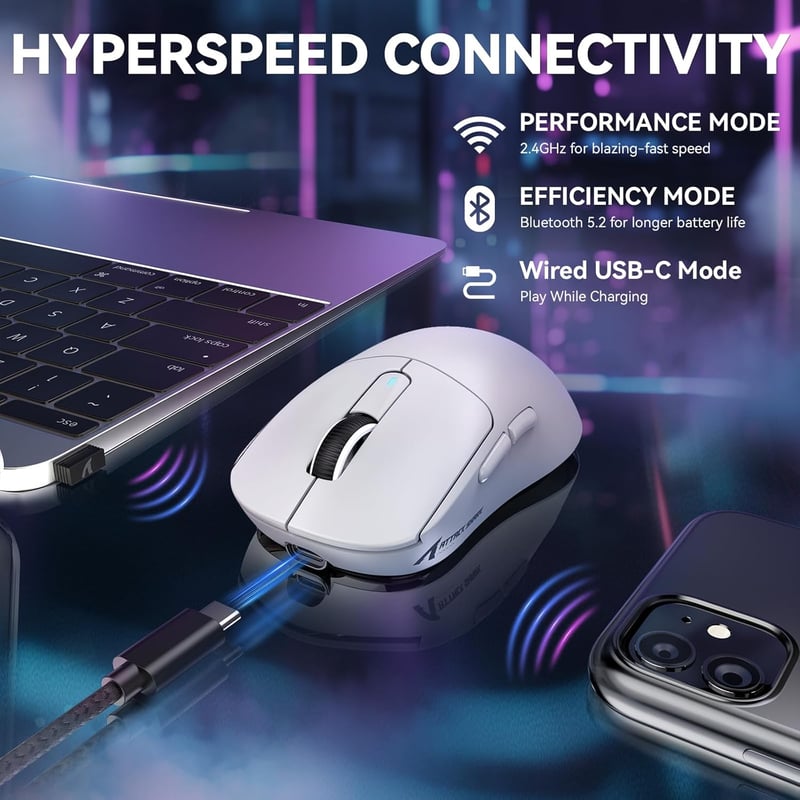VGN GAMEPOWER Attack Shark X3MAX Wireless Gaming Egér 42000DPI, 49g Ultralight, 200h Akkumulátor