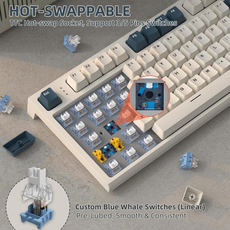 VGN GAMEPOWER RK86 Wireless Mechanikus Gamer Billentyűzet 75% TKL RGB, 3 Módú Kapcsolat, Hot-Swap