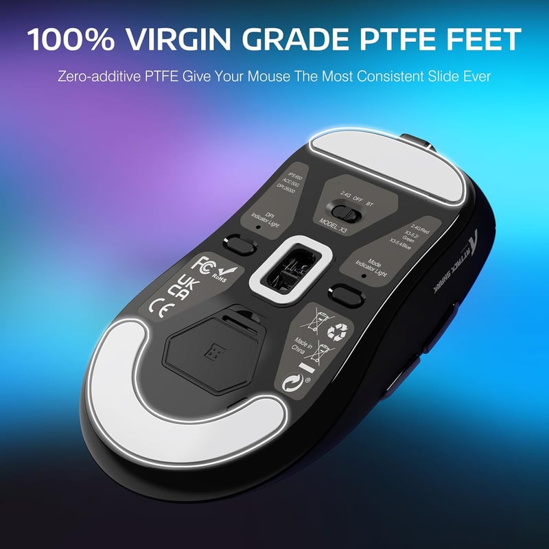 VGN GAMEPOWER x Attack Shark X3 Szuperkönyű Vezeték Nélküli Gamer Egér, 49g, 26000DPI, PixArt PAW3395, 3 Csatlakozási Mód, 200 Órás Akku, PT