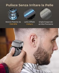 Set profesional de tuns și conturat VGRPRO pentru bărbați, cu aparat de ras electric cu sită, 4 trepte, afișaj LED pentru baterie, gri, pentru frizerie 4