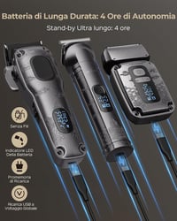 Set profesional de tuns și conturat VGRPRO pentru bărbați, cu aparat de ras electric cu sită, 4 trepte, afișaj LED pentru baterie, gri, pentru frizerie 5