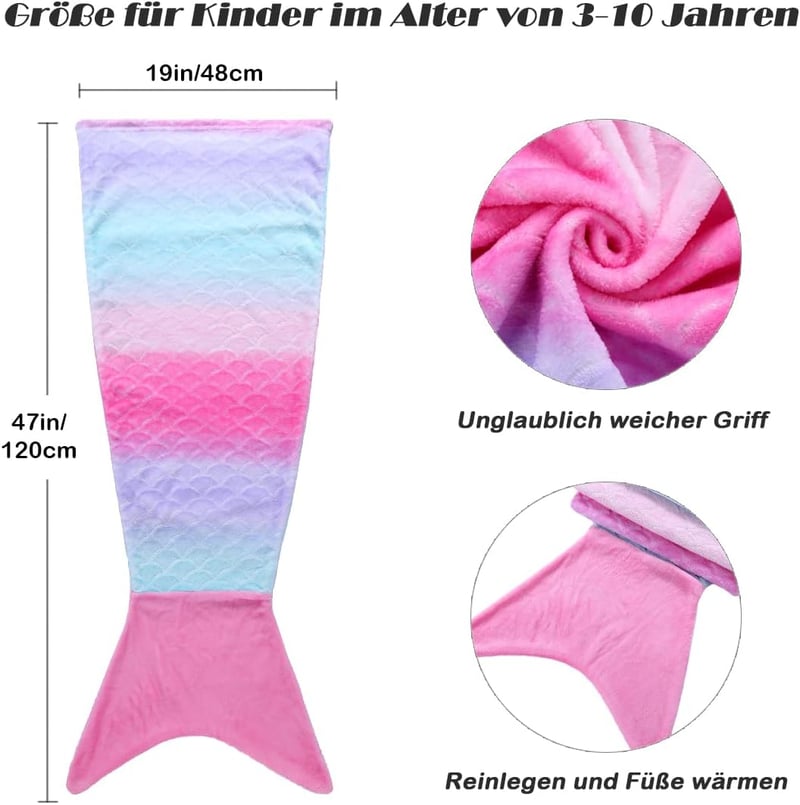VHOME Gyerek sellő takaró K1 Pink 120 cm x 48 cm puha pléd fotel kanapéra karácsony szülinap ajándék