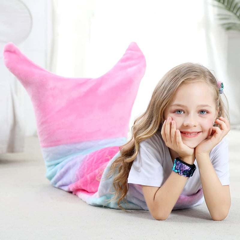 VHOME Gyerek sellő takaró K1 Pink 120 cm x 48 cm puha pléd fotel kanapéra karácsony szülinap ajándék