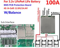 ViaGasaFamido 4S 100A 12V LiFePO4 Védelmi Modul Cellegyensúlyozóval és Átalakítóval 2