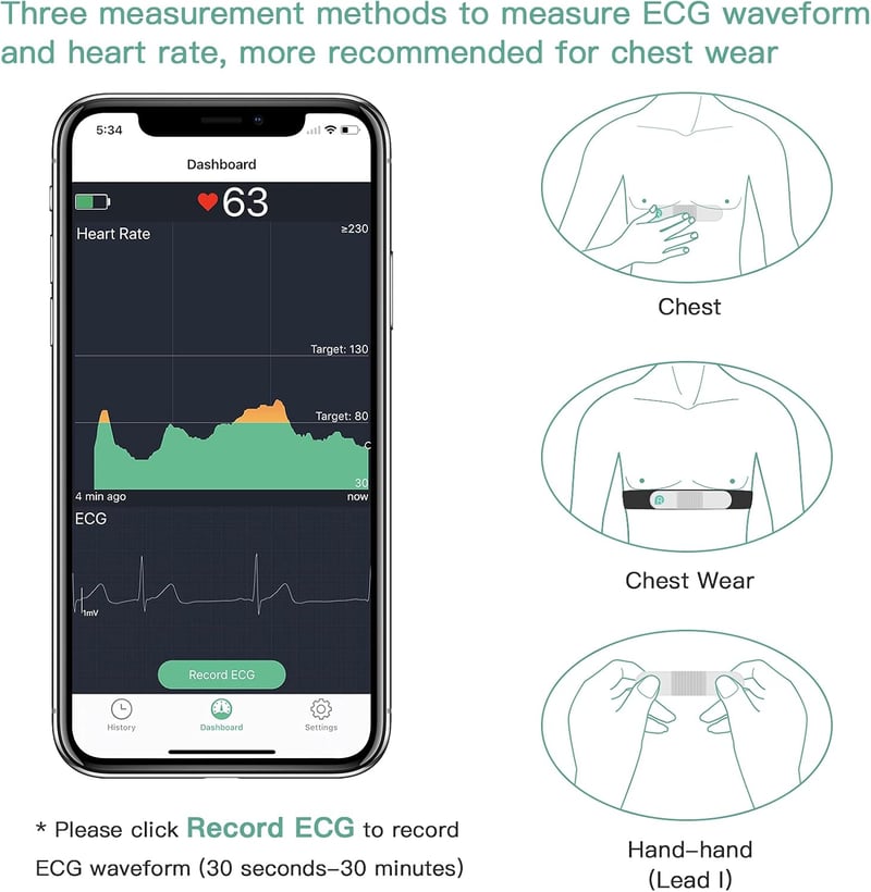 ViATOM VisualBeat Mellkasi Pulzusmérő - Bluetooth, ANT+, EKG Funkcióval, Rezgő Riasztással, 24 Órás Monitorozás, Sportoláshoz, Okostelefonna