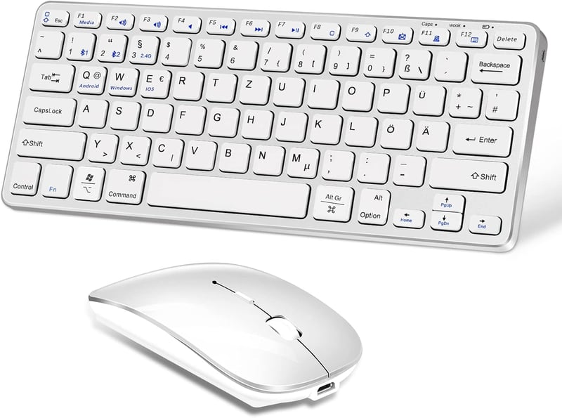 Vickey QWERTZ Vezeték Nélküli Billentyűzet-Egér Szett - Bluetooth 5.2 Kompatibilis MacBook/iPad/PC/TV Eszközökkel, Kompakt, Újratölthető, Cs