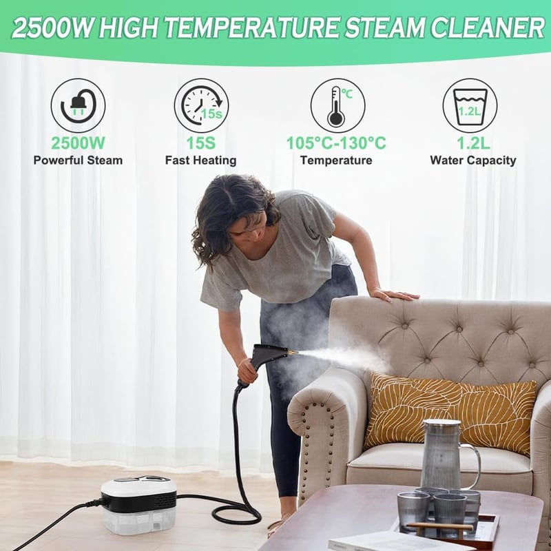 Vicloon 2500W Gőztisztító 1.2L Hordozható Többfunkciós Bútor Autó Konyha Tisztításhoz - Digital Touch Screen