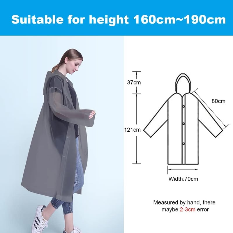 Vicloon esőponcho 2 darab, átlátszó vízálló esőkabát, hordozható PEVA eső cape túrázáshoz és kempingezéshez - 2pcs-grey