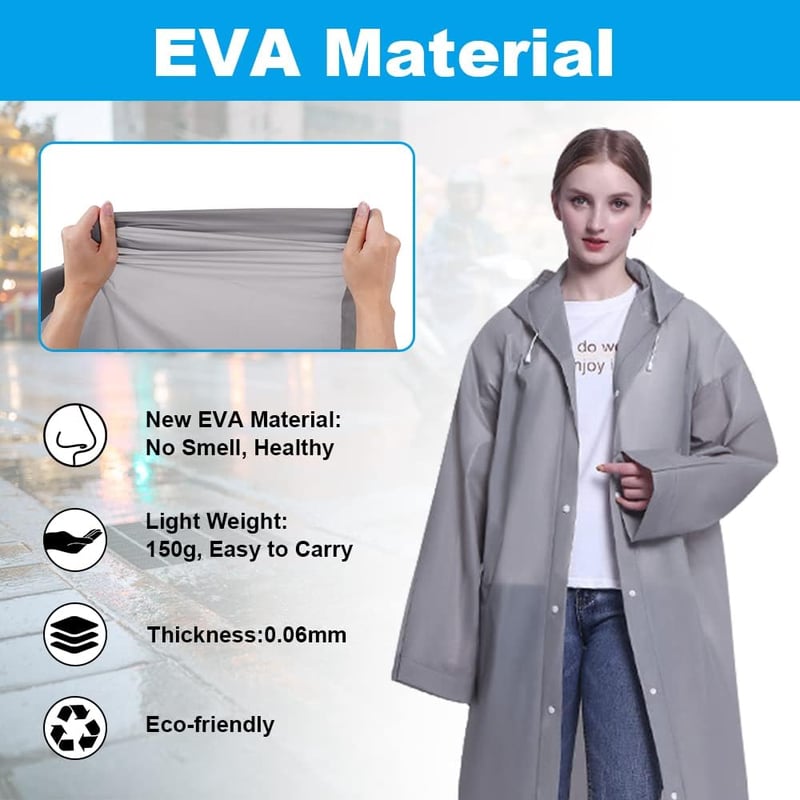 Vicloon esőponcho 2 darab, átlátszó vízálló esőkabát, hordozható PEVA eső cape túrázáshoz és kempingezéshez - 2pcs-grey