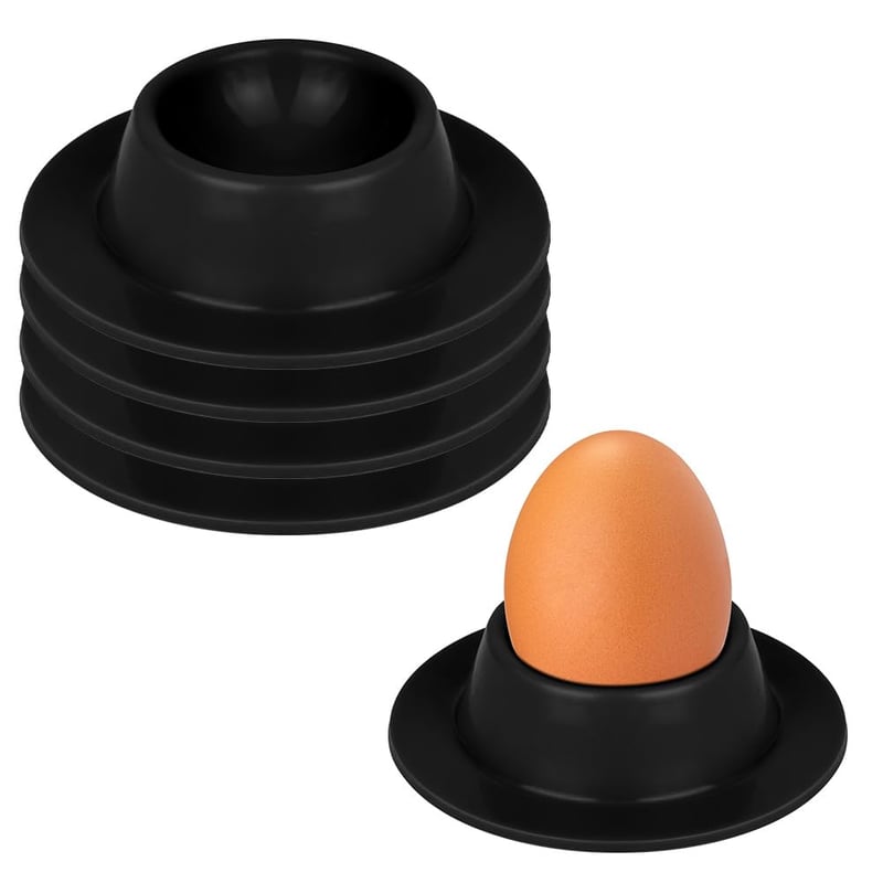 Set Suporturi pentru Ouă din Silicon Vicloon, 4 bucăți, Rotunde și Stivuibile, pentru Mic Dejun, Uz Casnic și Camping, Negru