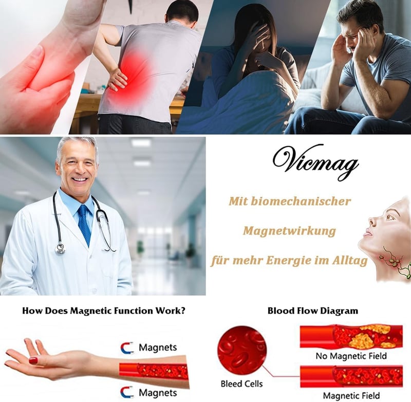 Vicmag Mágneses Láncszemek Titán Acél Nyakék Nőknek Ezüst Fekete