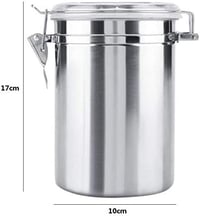 VICMAT Légmentes Rozsdamentes Acél Kávétároló Doboz Kávébab Tea Cukor Tárolására 1L Kapacitás 10x10x17cm 3