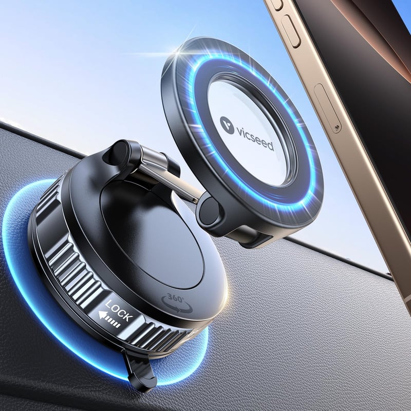 Suport Auto Magnetic pentru Telefon VICSEED, Compatibil MagSafe, 20 magneți N55 și Ventuză cu Vid de 20 kg, Rotire la 360 de grade, iPhone 17 Pro