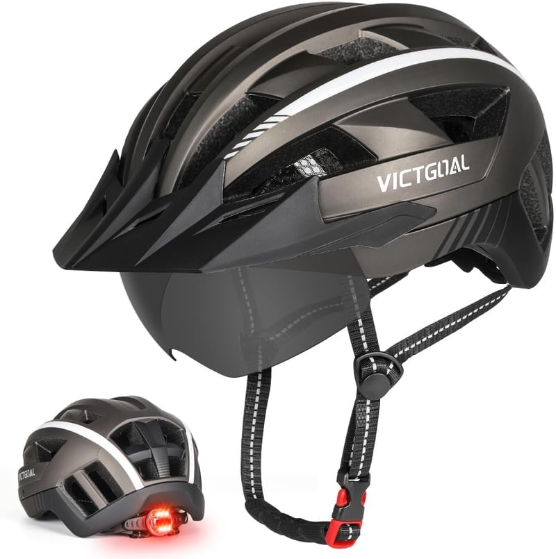 Victgoal MTB kerékpáros sisak mágneses napellenzővel és LED hátsó lámpával