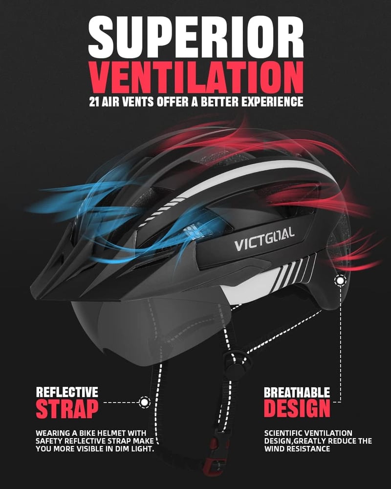 Victgoal MTB kerékpáros sisak mágneses napellenzővel és LED hátsó lámpával