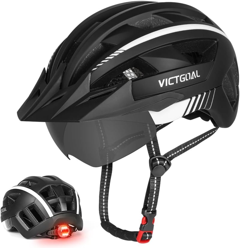 Victgoal MTB kerékpáros sisak mágneses napellenzővel és LED hátsó lámpával