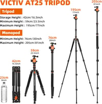 VICTIV 205 cm Professzionális Kameraállvány, Alumínium DSLR Tripod, 360° Gömbfejjel, 10 kg Teherbírással, Levehető Monopod, Hordtáskával - N 2