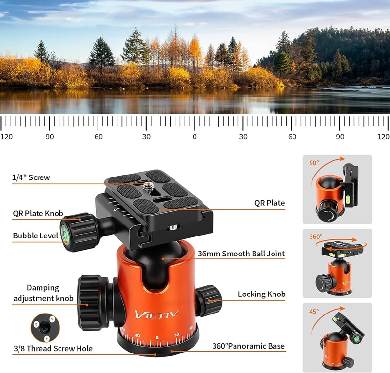 VICTIV 205 cm Professzionális Kameraállvány, Alumínium DSLR Tripod, 360° Gömbfejjel, 10 kg Teherbírással, Levehető Monopod, Hordtáskával - N