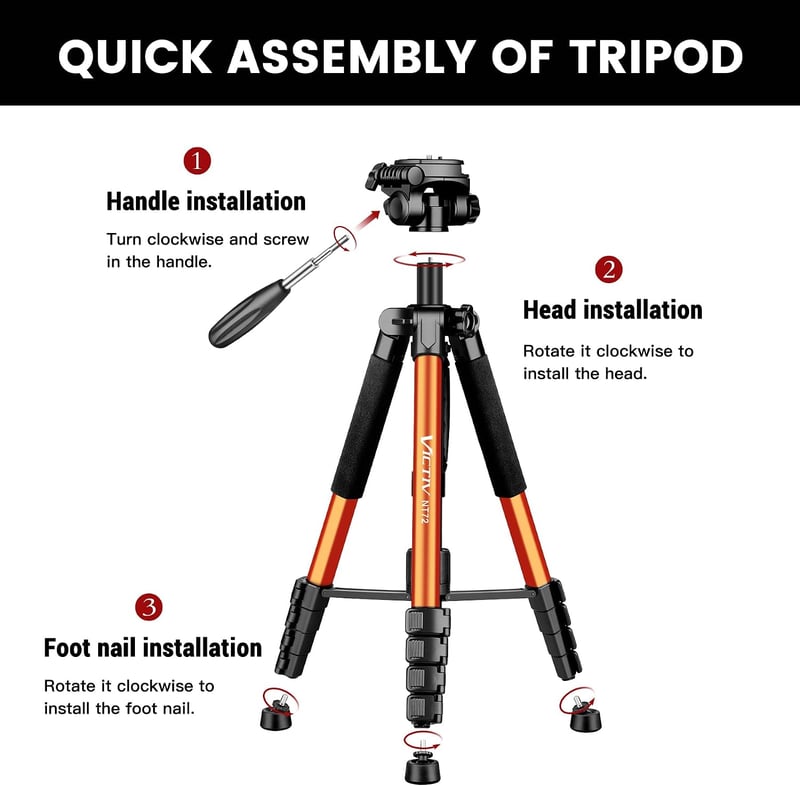 Victiv 72" alumínium tripod panoráma fejjel, telefontartóval és monopod funkcióval