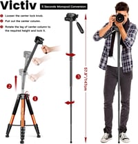 Victiv 72" alumínium tripod panoráma fejjel, telefontartóval és monopod funkcióval 5