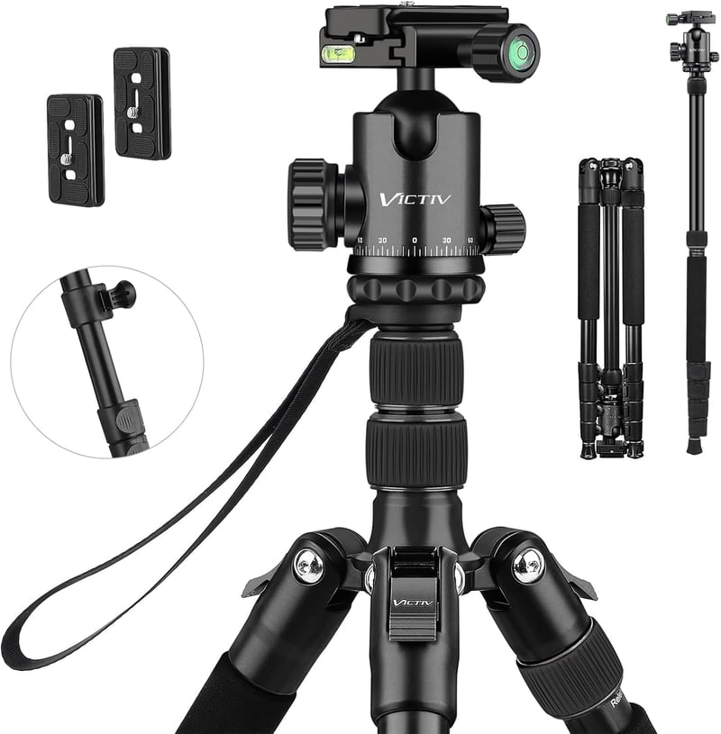 Victiv Kamera Állvány 205 cm Alumínium Utazó Tripod Golyós Fejjel 10 kg Teherbírás Levehető Monopod Hordtáskával Fekete