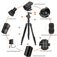 Victiv Kamera Állvány 205 cm Alumínium Utazó Tripod Golyós Fejjel 10 kg Teherbírás Levehető Monopod Hordtáskával Fekete 7